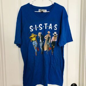 Gildan Men's T-Shirt Sistas African American Girls V-Neck Royal Blue Size XL NEW